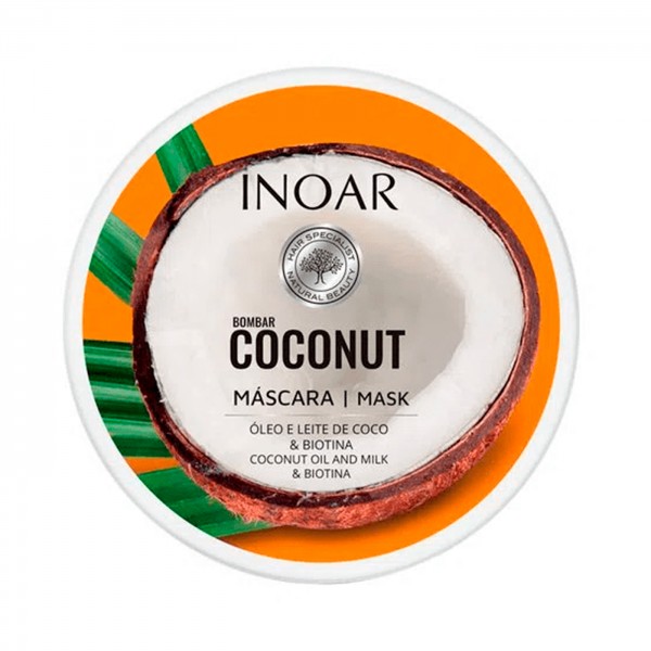 смотреть фотоМаска для росту волосся без сульфатів Кокос та Біотин, Inoar Coconut, Bombar coconut mascara, 250 g